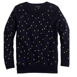 J.Crew Tippi Merino Wool Sweater Embroidered Gold Stars Navy Size Small